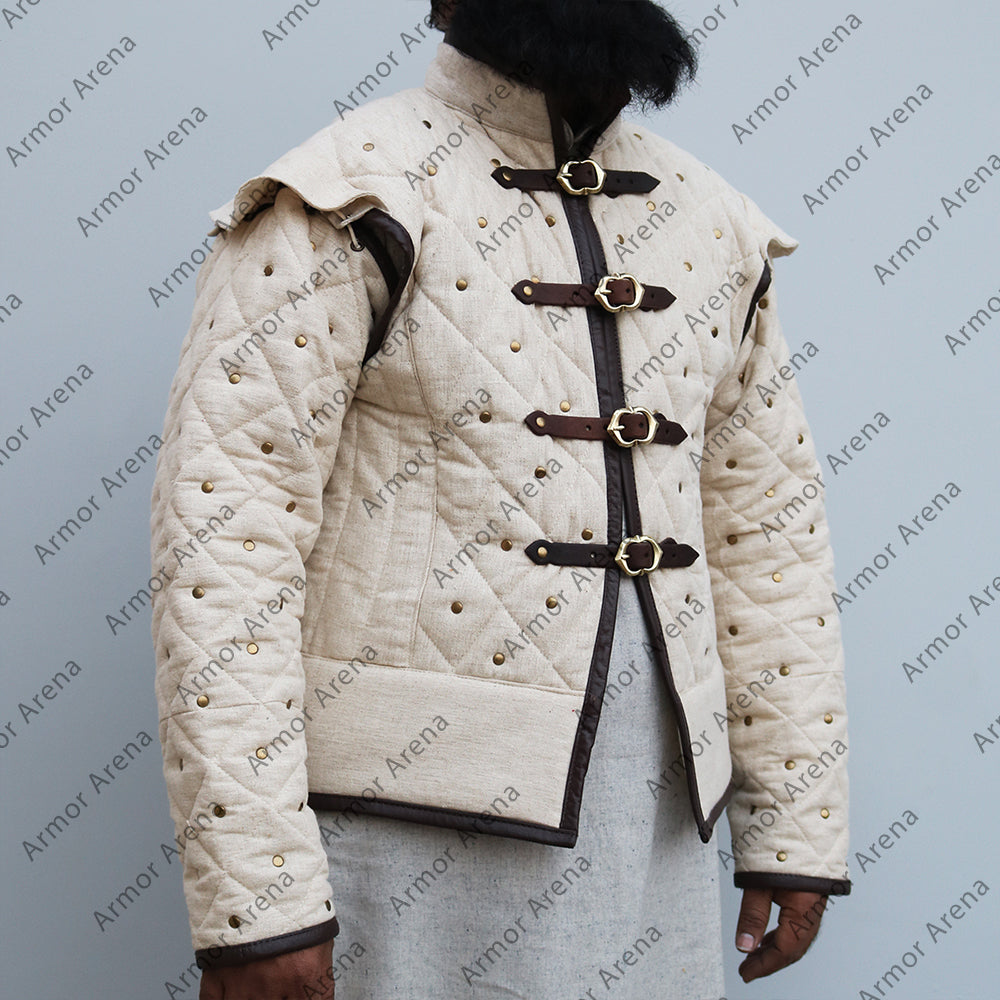 Medieval Viking Padded Gambeson With Leather Trim Ver.3