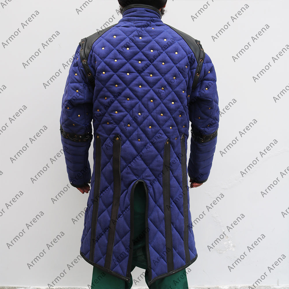 Medieval Viking Padded Gambeson With Leather Trim
