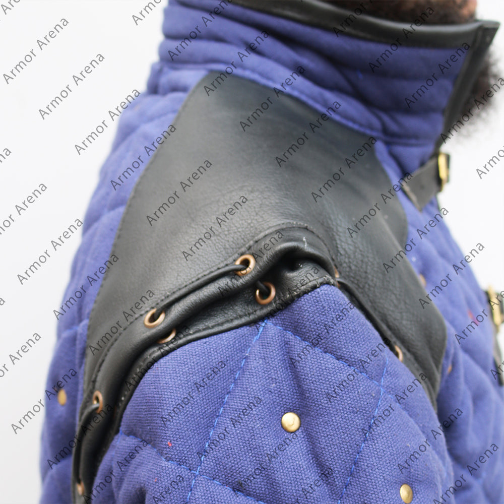 Medieval Viking Padded Gambeson With Leather Trim