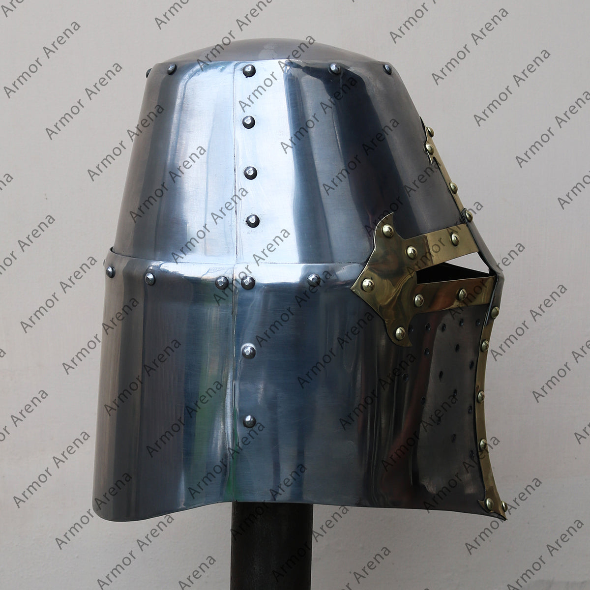 Great Helmet, 14th C  With Brass Edge