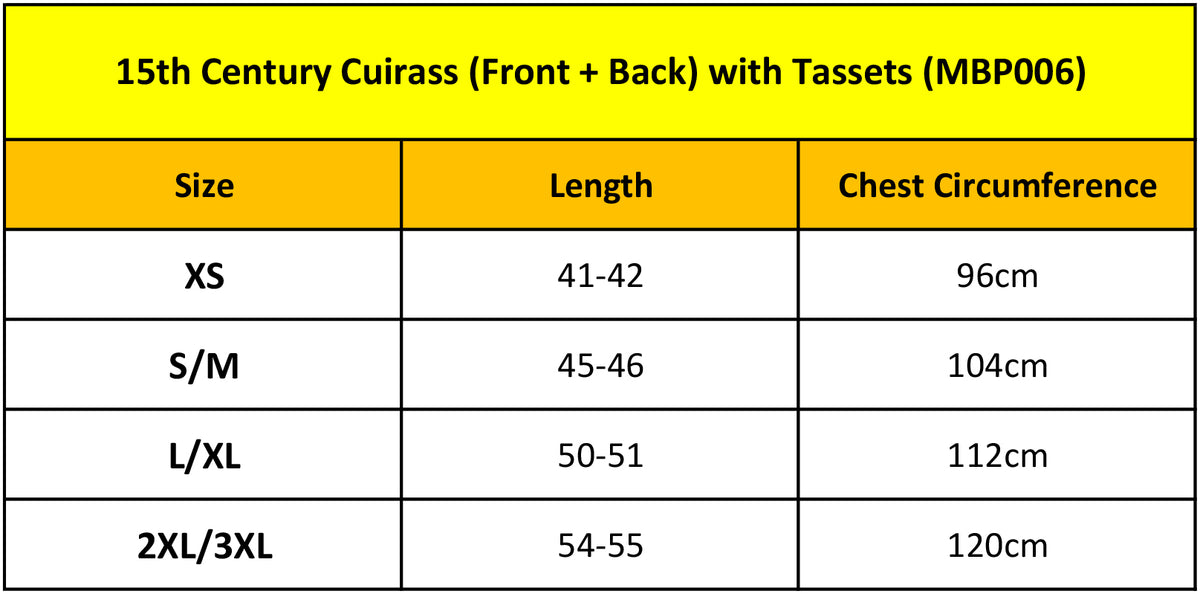 15th Century Cuirass (Front + Back) with Tassets