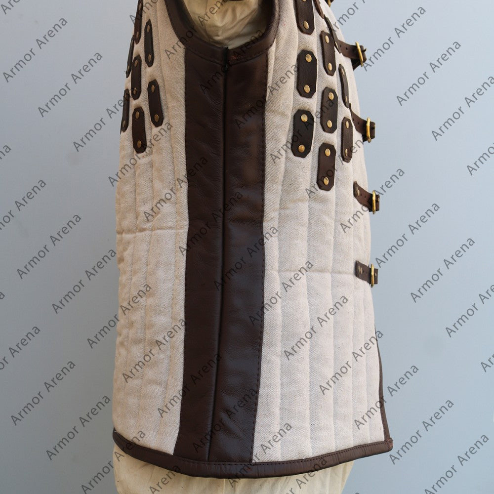 Medieval Viking Padded Gambeson With Leather Trim Ver.2