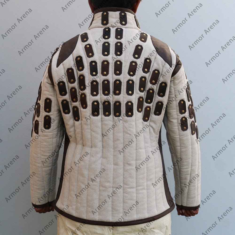 Medieval Viking Padded Gambeson With Leather Trim Ver.2