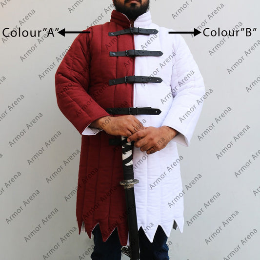 Medieval Gambeson in Linen With Two Colors with Long Sleeves and Pointed Bottom