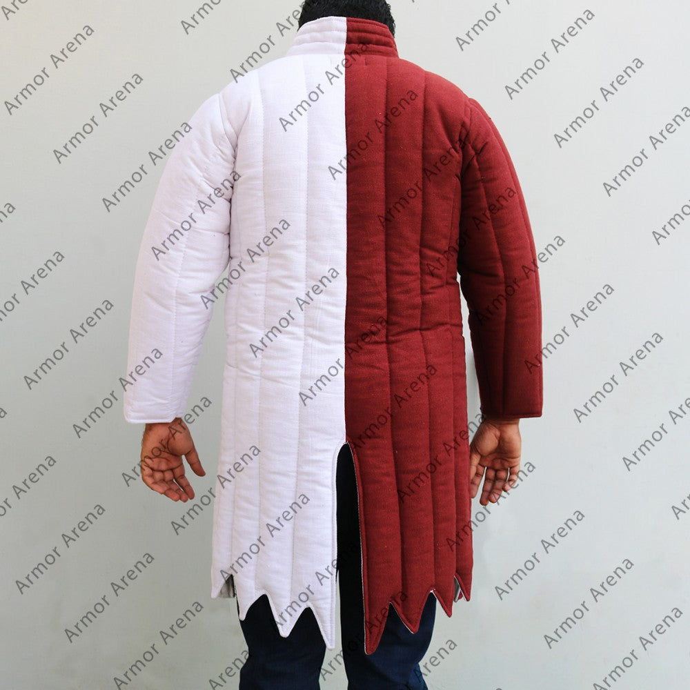 Medieval Gambeson in Linen With Two Colors with Long Sleeves and Pointed Bottom