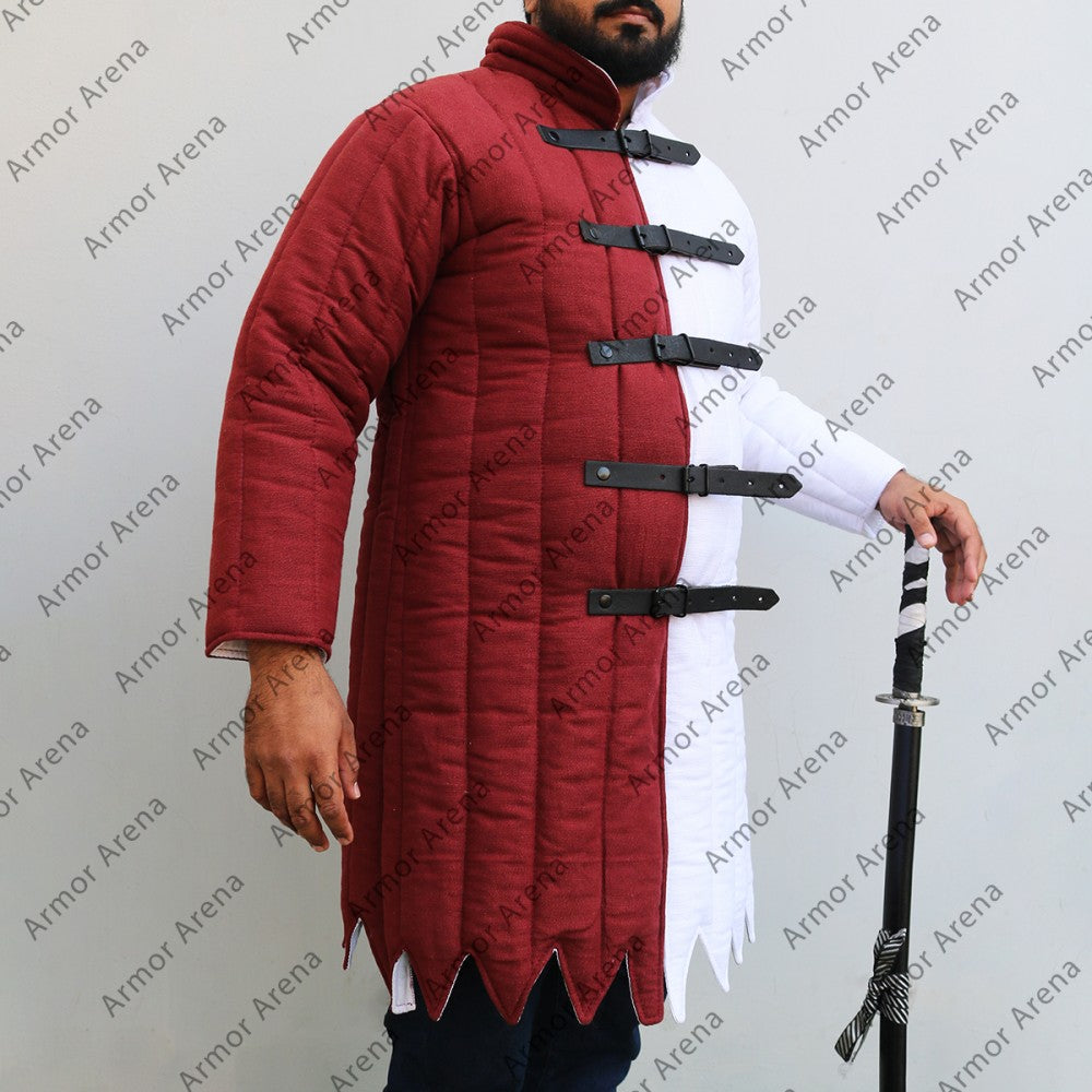 Medieval Gambeson in Linen With Two Colors with Long Sleeves and Pointed Bottom
