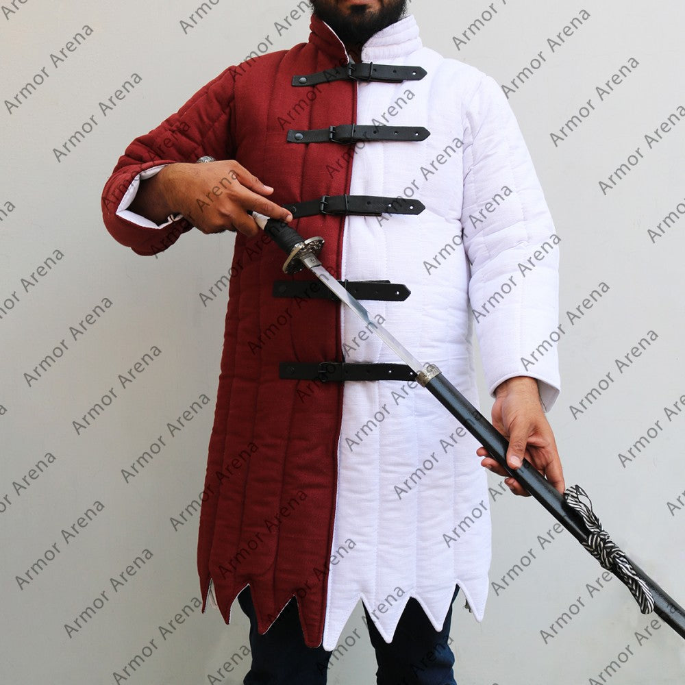 Medieval Gambeson in Linen With Two Colors with Long Sleeves and Pointed Bottom