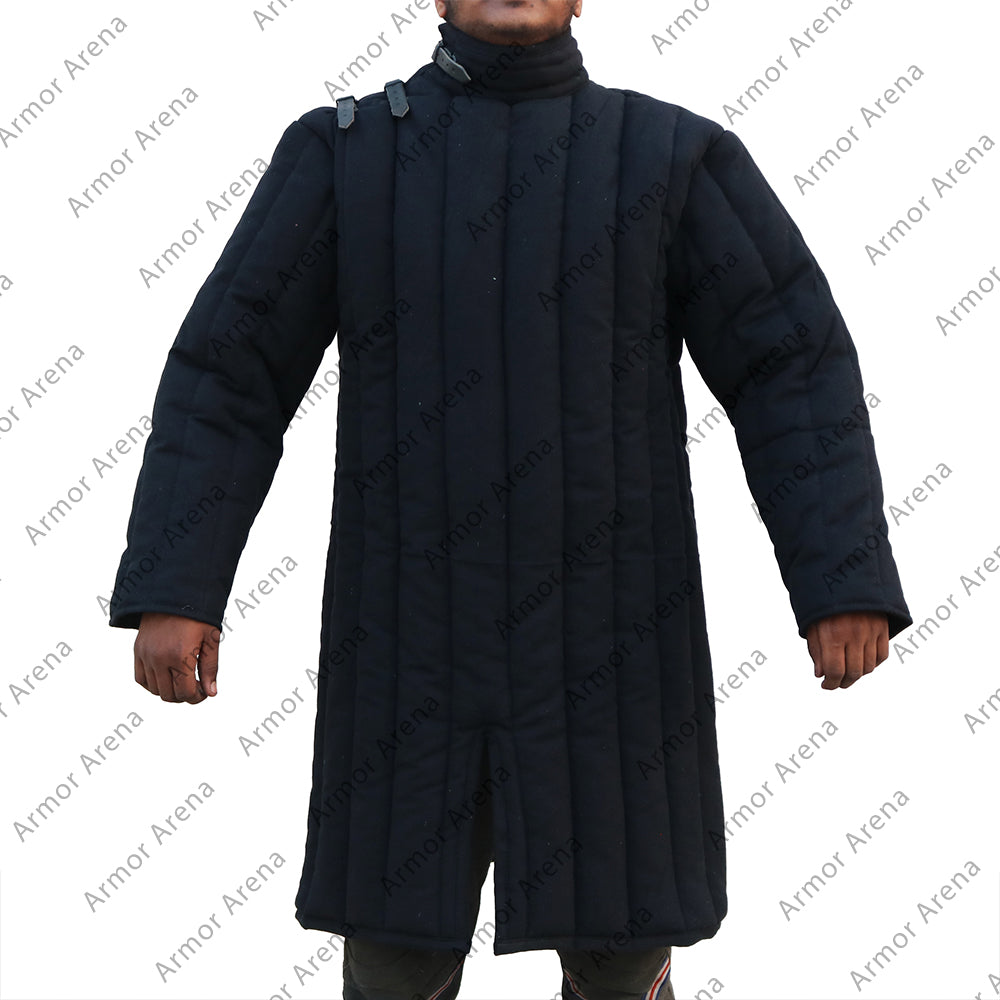Front Closed Long Sleeves Gambeson with Leather Strap Neck