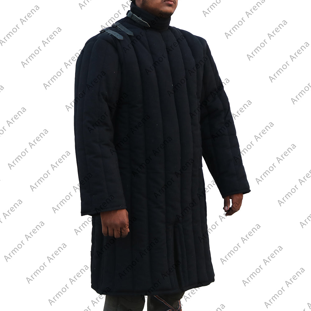 Front Closed Long Sleeves Gambeson with Leather Strap Neck