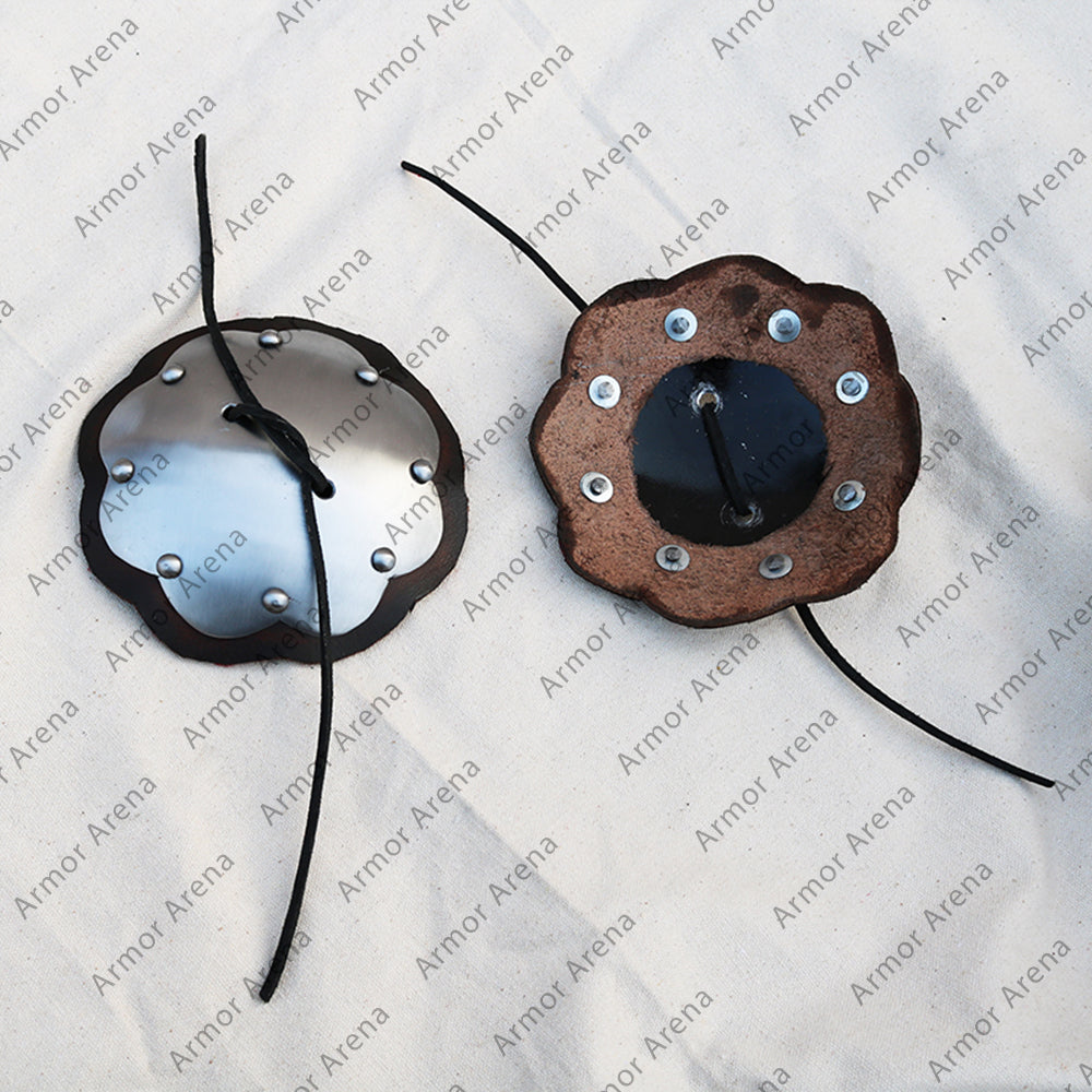 14th Century Light Roundel Spaulders with Leather Cut Edges
